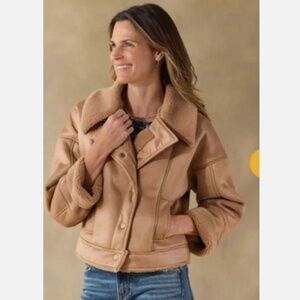 Sundance Catalog Moss Ridge Faux Shearling Coat Teddy Brown Tan XL Moto Jacket